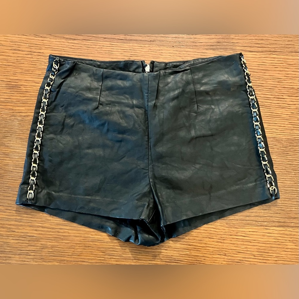 Forever 21 Black Faux Leather Shorts with Chain Detail